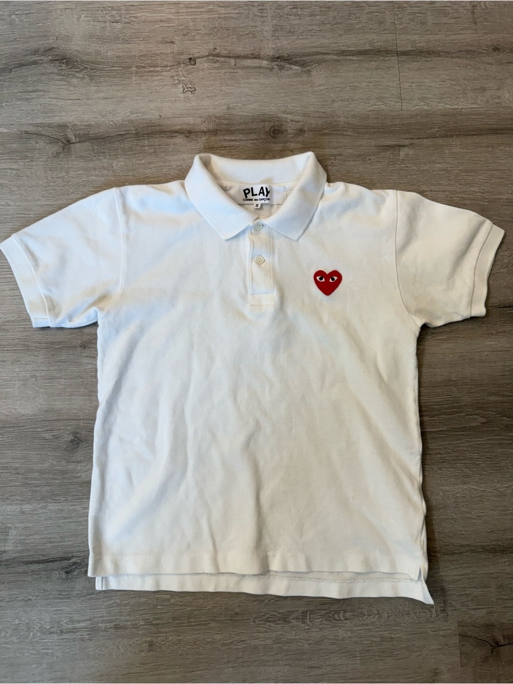 Play Comme des Garçons White  Polo with Red Heart Patch